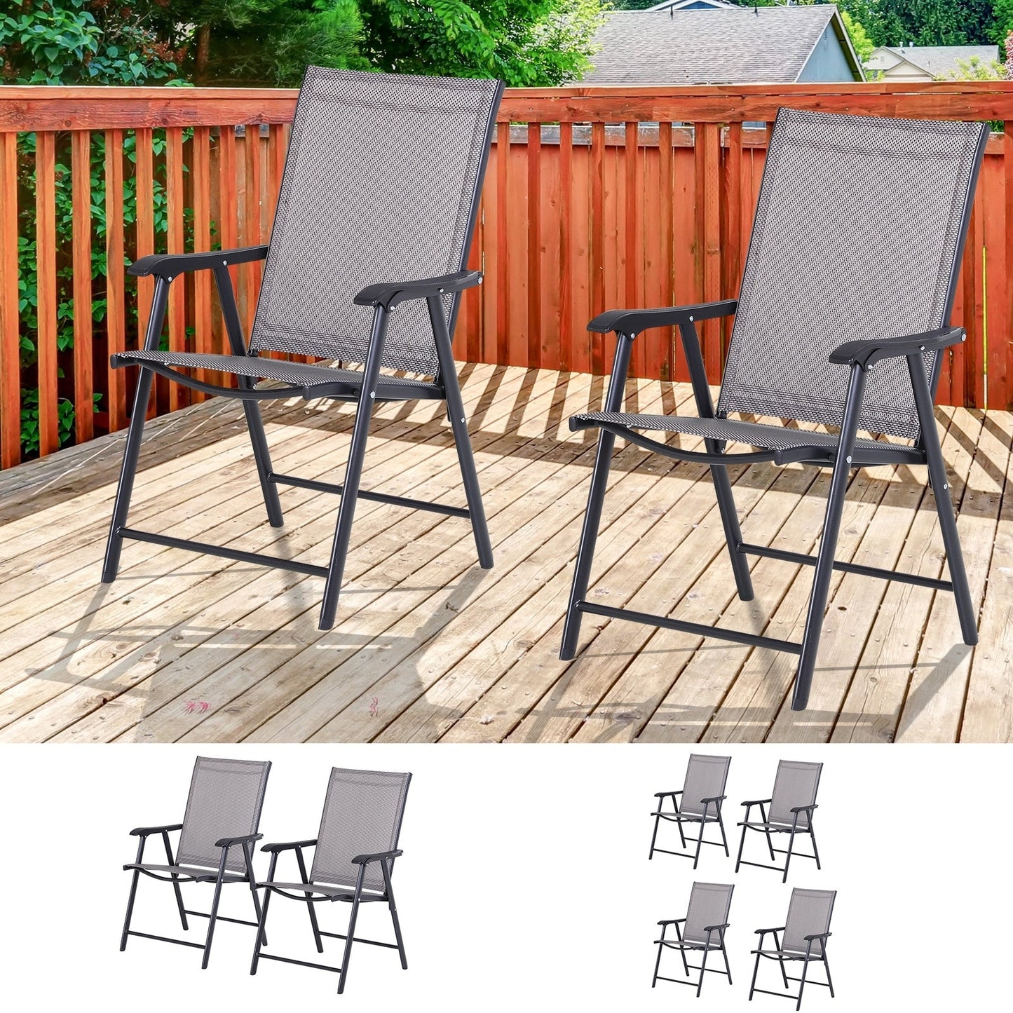 Podena Grey Folding Patio Chairs (Set of 2) by Havenside Home