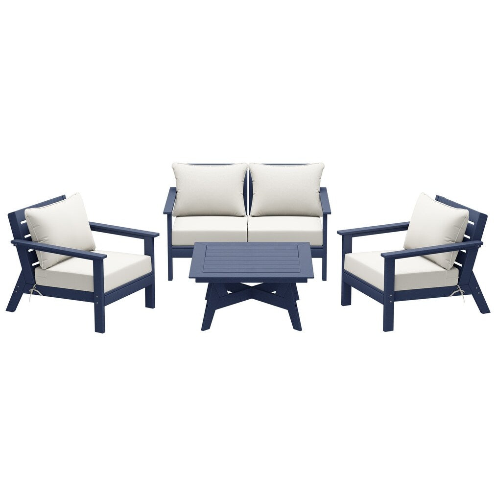 Polytrends Birchwood All Weather HDPE Outdoor Patio Navy Blue Deep Seating Conversation Set (5-Piece Set)