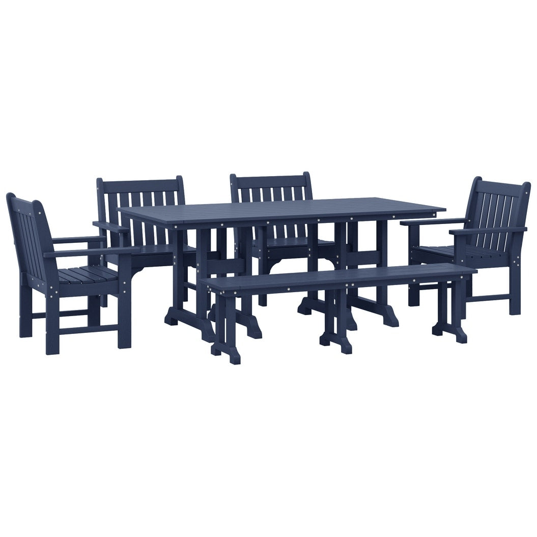 Polytrends Laguna 6-Piece Outdoor Patio Rectangle Table Garden Arm Chair Dining Set With Bench