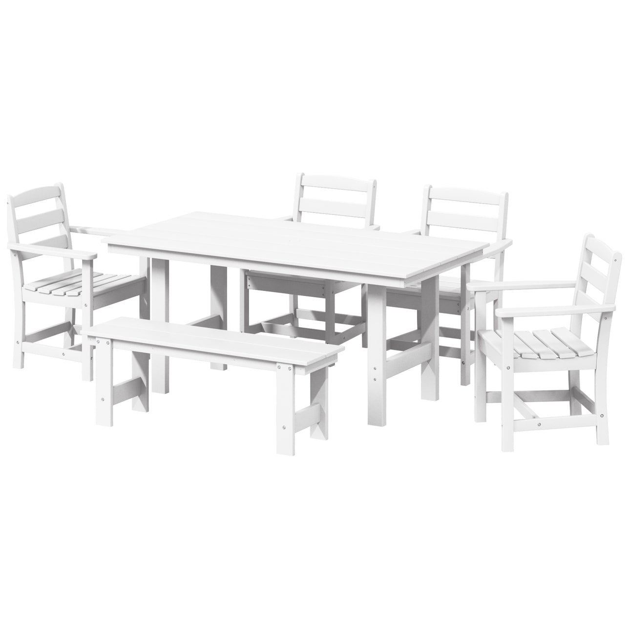 Polytrends Shoreside 6-Piece Arm Chair Dining Set With Bench