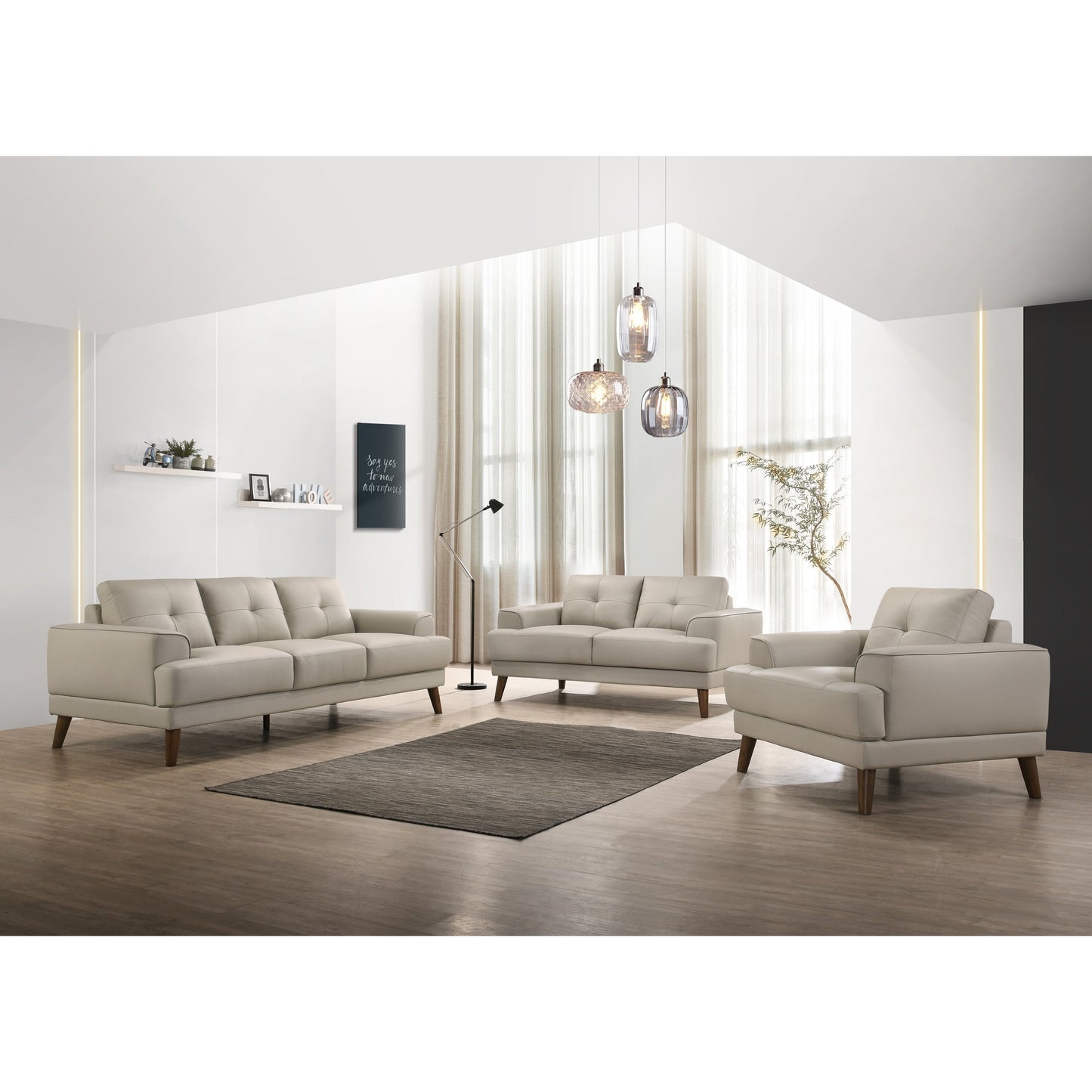 Porter Designs Anzio Transitional Top Grain Leather Sofa, Cream