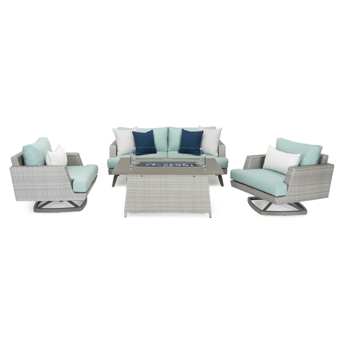 Portofino Casual 4 Piece Sunbrella Outdoor Patio Motion Fire Seating Set
