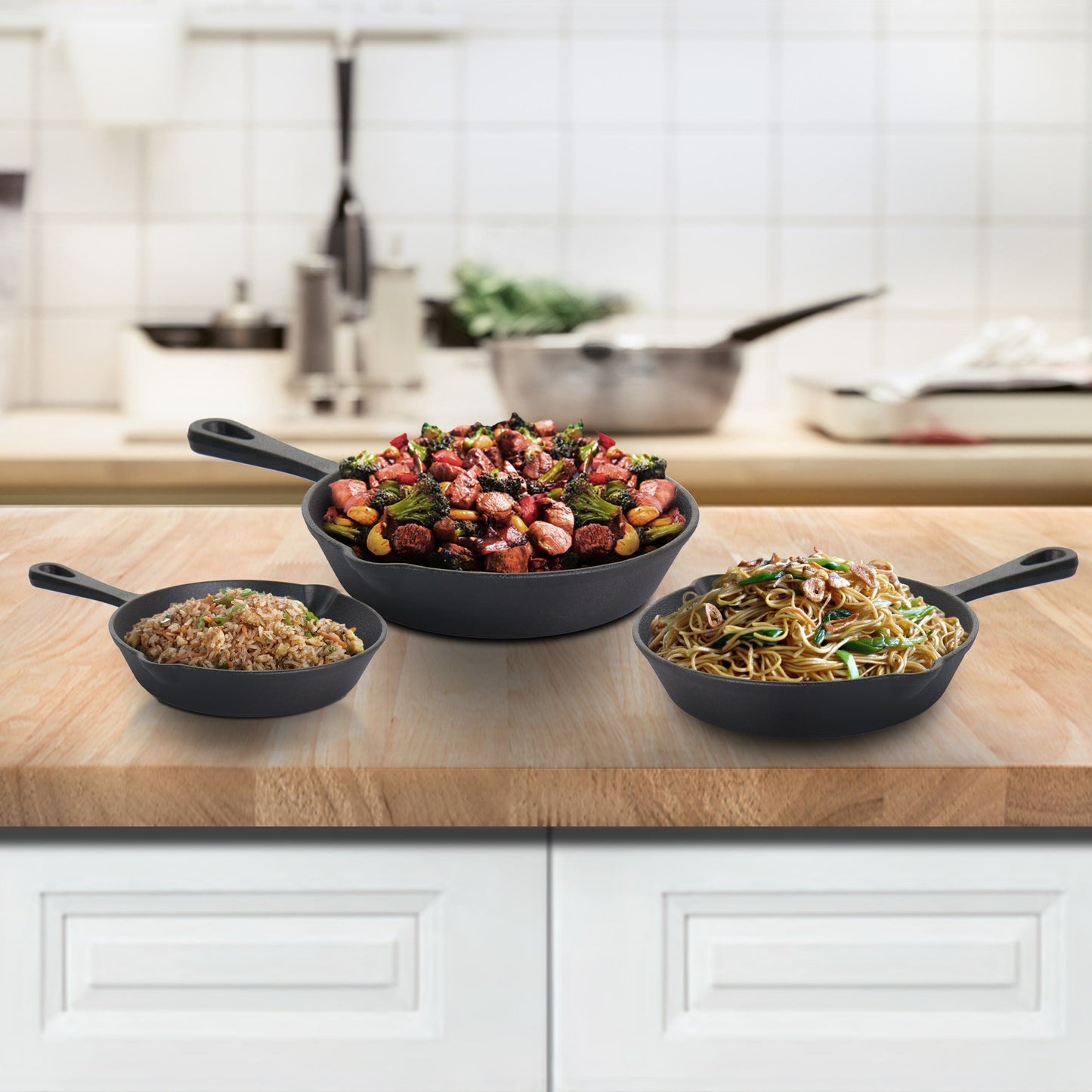 Pre-Seasoned Cast Iron Skillet 3 Piece Set