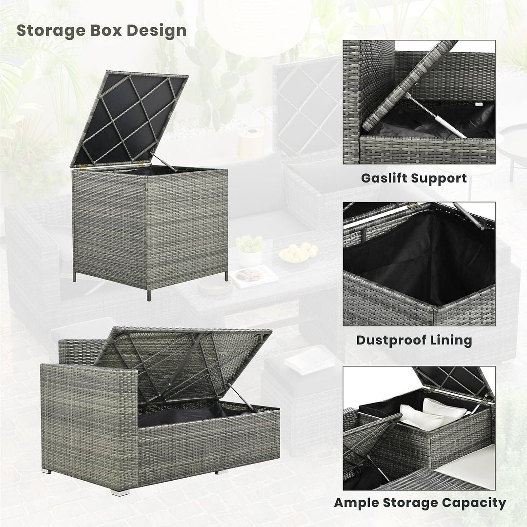 6-Piece PE Rattan Patio Sofa Set with Storage & Adjustable Seats