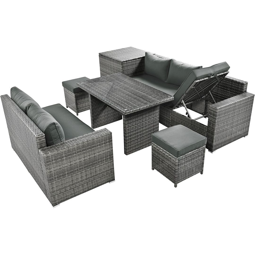 6-Piece PE Rattan Patio Sofa Set with Storage & Adjustable Seats
