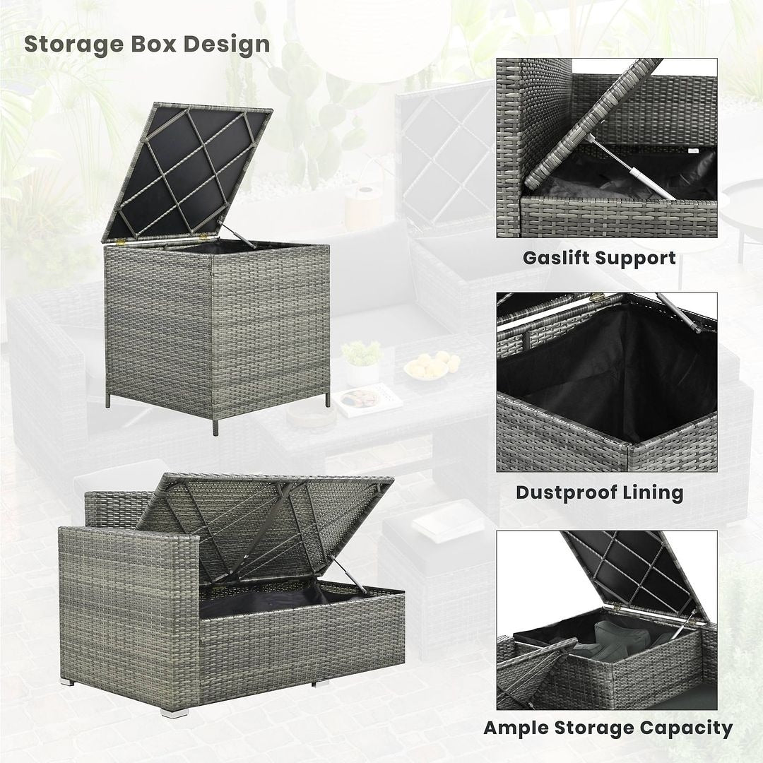 6-Piece PE Rattan Patio Sofa Set with Storage & Adjustable Seats