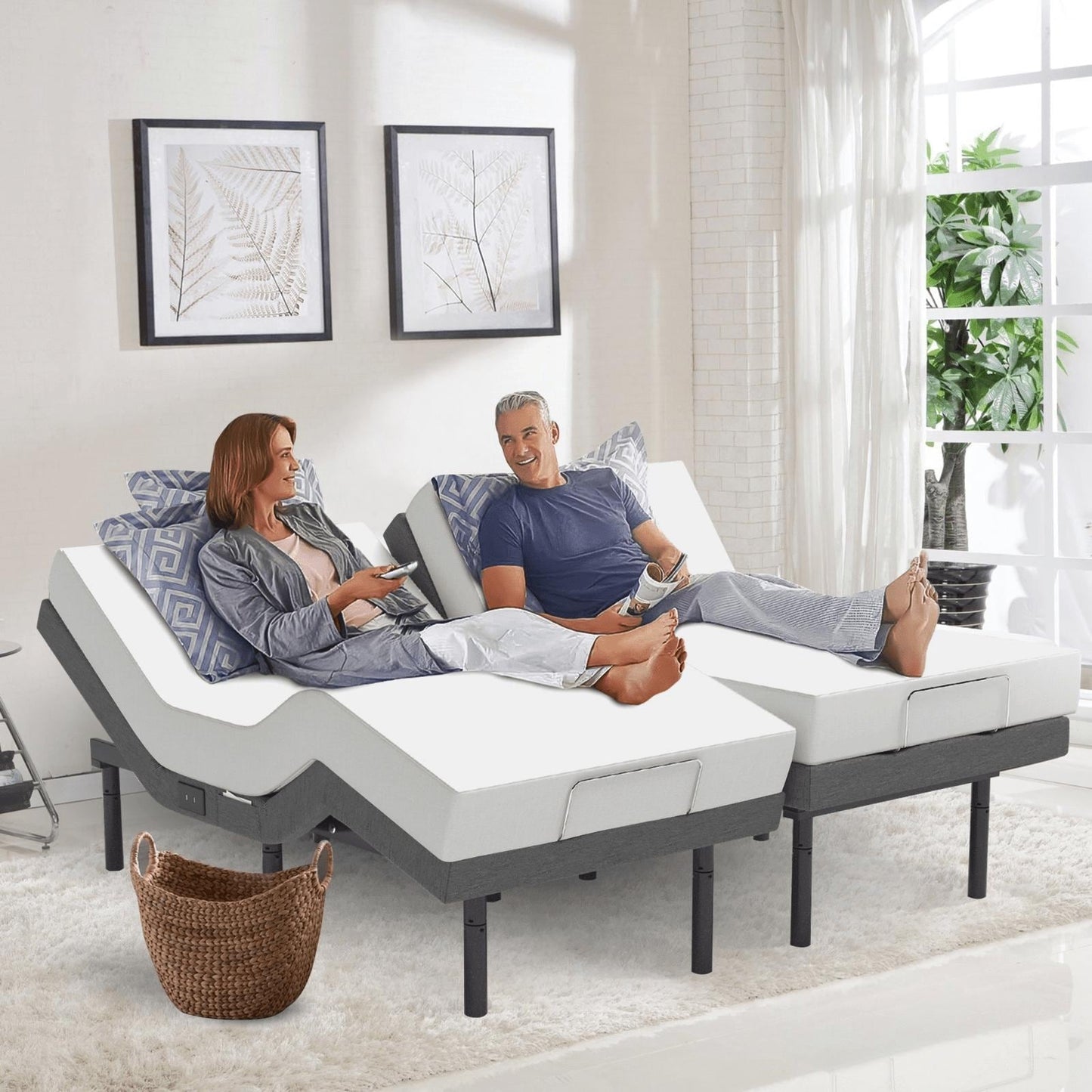 Renanim Adjustable Bed Frame with Medium Gel Memory Foam Mattress, Dual Massage, USB Ports, App, Remote