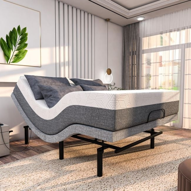 Renanim Adjustable Bed Frame with 12 Mattress, Dual Massage, Zero Gravity, 5 Minutes Installation, USB Ports, App control