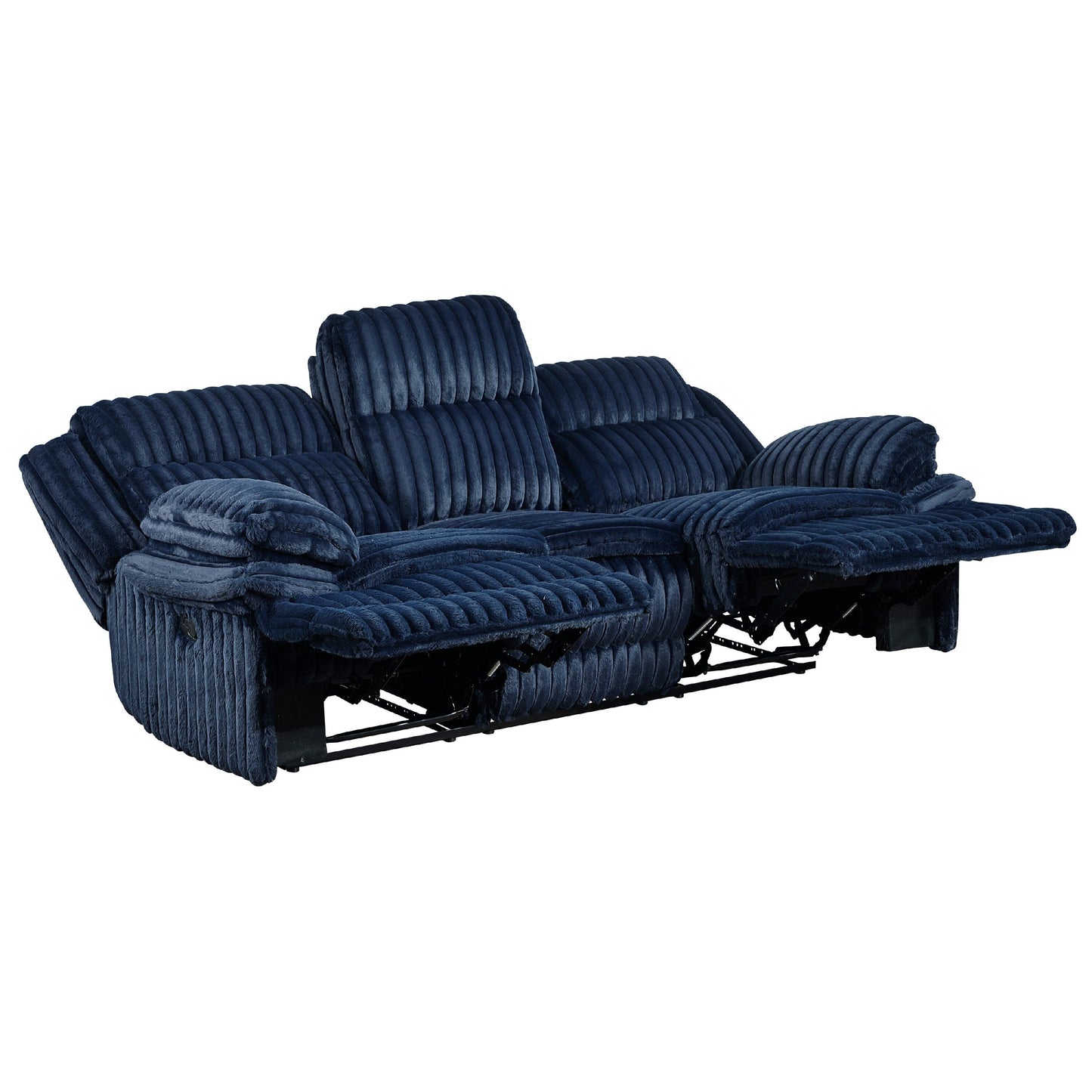 Rexy Manual Double Recliner Sofa, Textured Blue Corduroy, 95 Inch