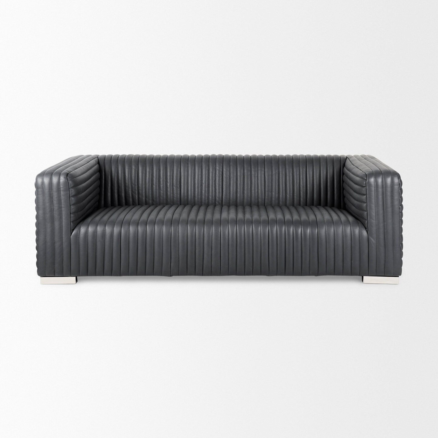 Ricciardo Cognac Genuine Leather Wrapped Sofa - 86.6L x 38.6W x 26.4H