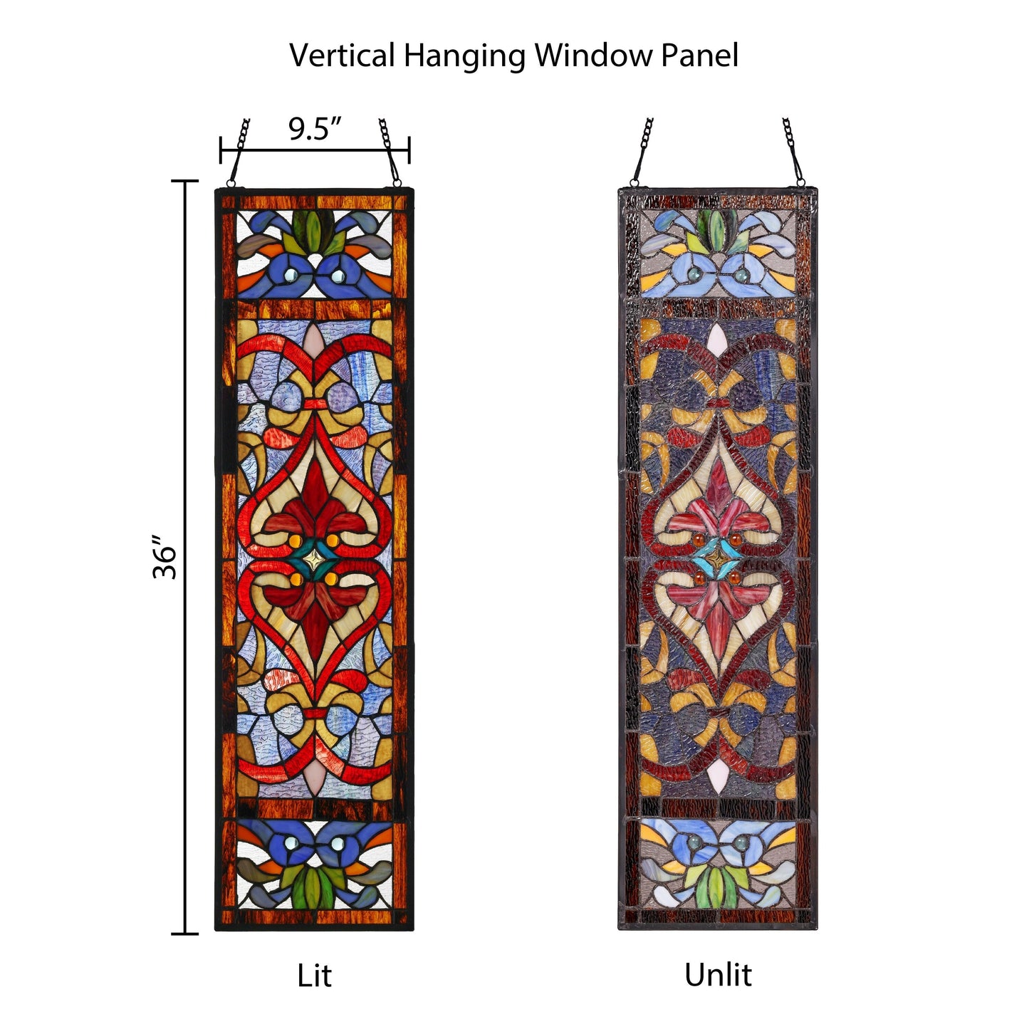 River of Goods Victorian Stained Glass Fleur De Lis Window Panel - 9.5L x 0.25W x 36H
