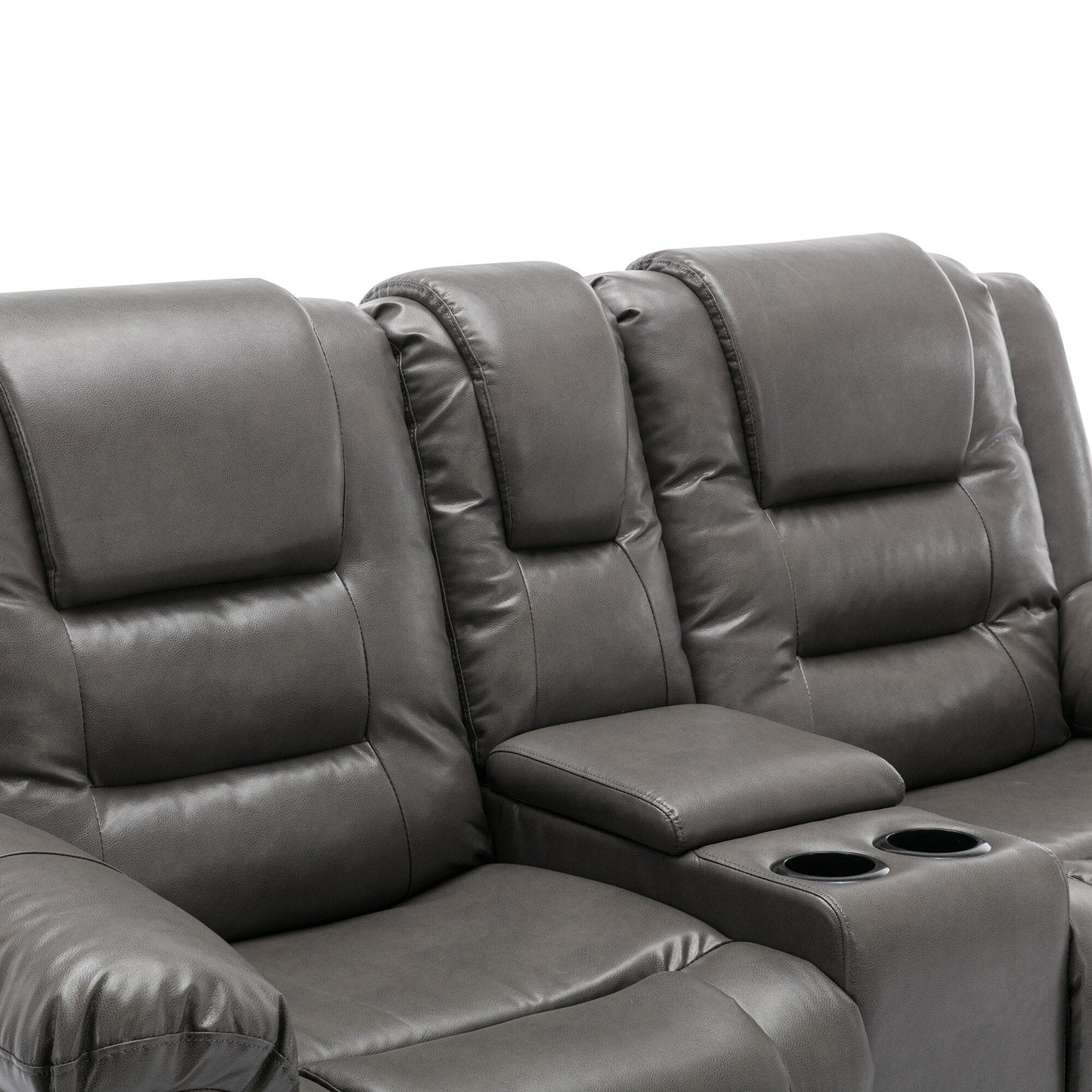 Roomfitters 2-Seater Manual Home Theater Recliner Chair with Storage Box and Cup Holders, Grey