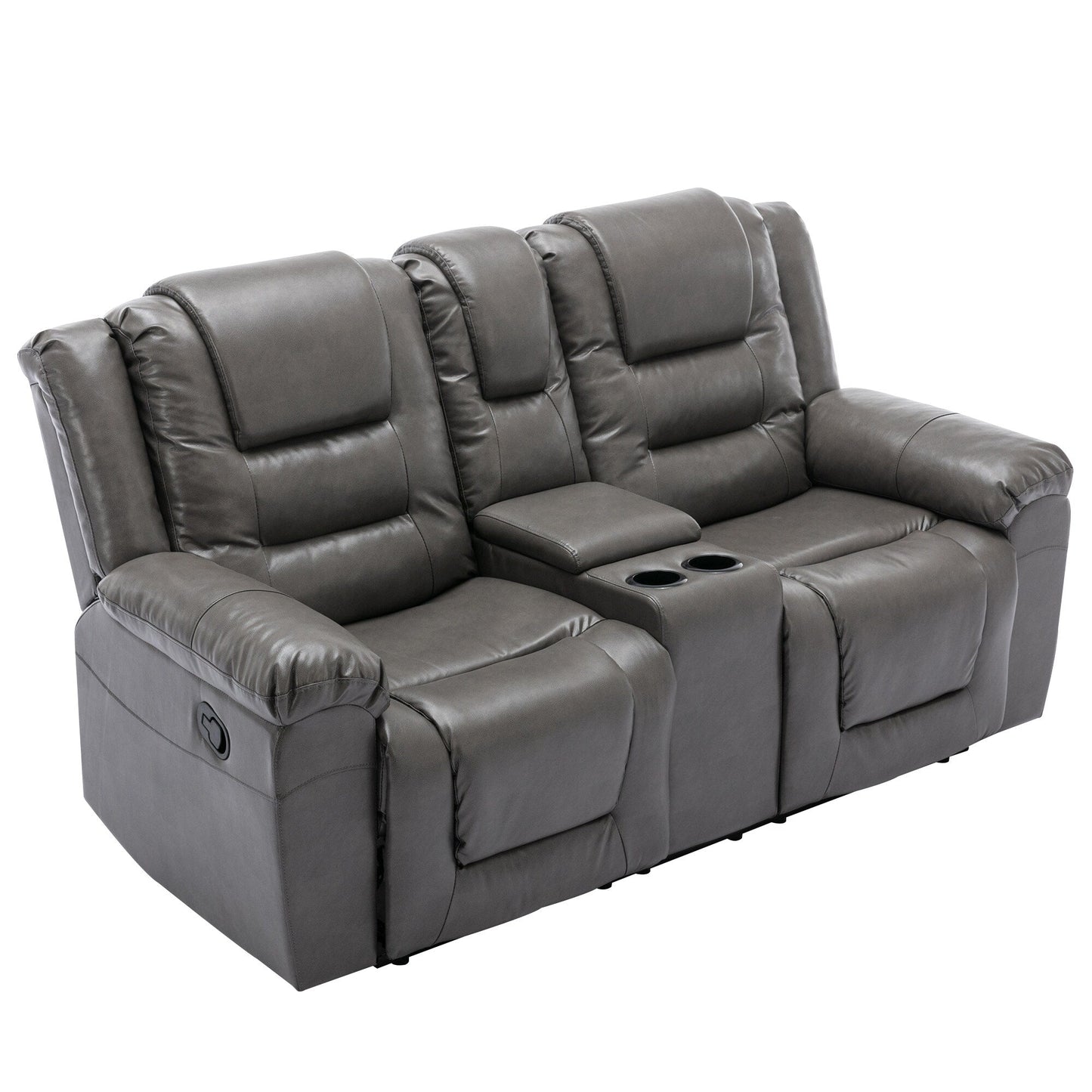 Roomfitters 2-Seater Manual Home Theater Recliner Chair with Storage Box and Cup Holders, Grey