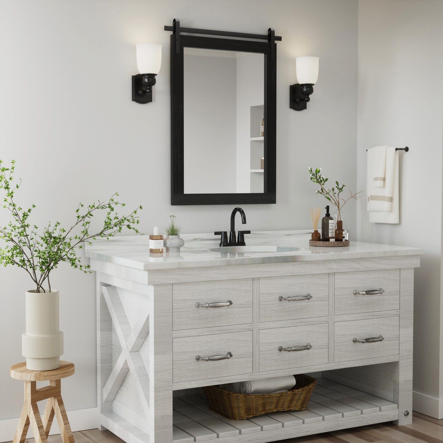 Rural Style Wall Mirrors Farmhouse Bathroom Mirrors Barn Mirror Vanity Mirror with Wood Framed(1 Piece)