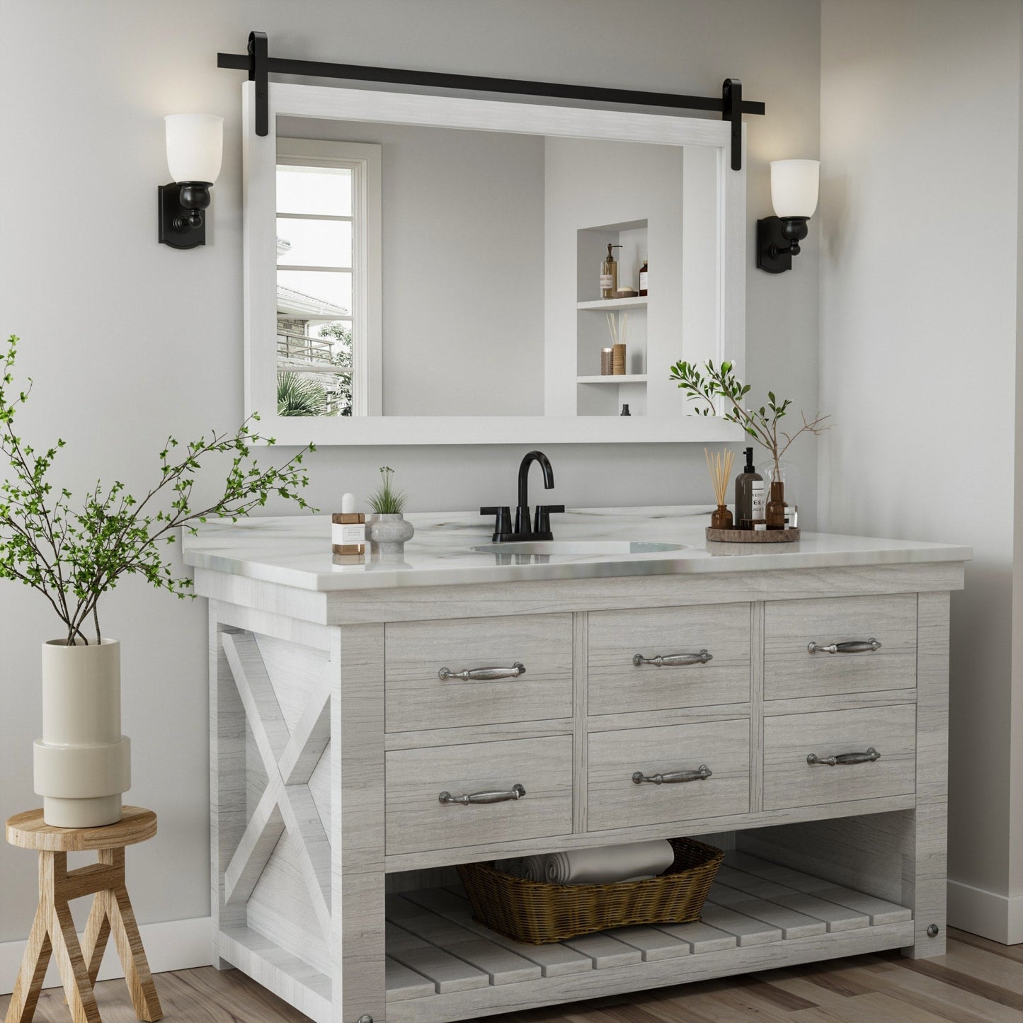 Rural Style Wall Mirrors Farmhouse Bathroom Mirrors Barn Mirror Vanity Mirror with Wood Framed(1 Piece)