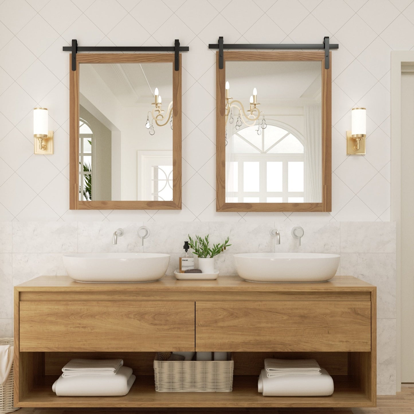 Rural Style Wall Mirrors Farmhouse Bathroom Mirrors Barn Mirror Vanity Mirror with Wood Framed(1 Piece)
