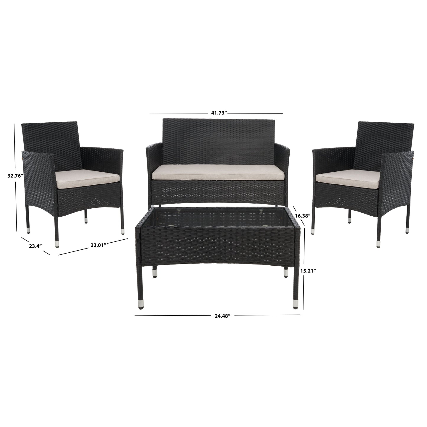 SAFAVIEH Outdoor Abdul 4-Piece Conversation Patio Set. - 42W x 23D x 33H