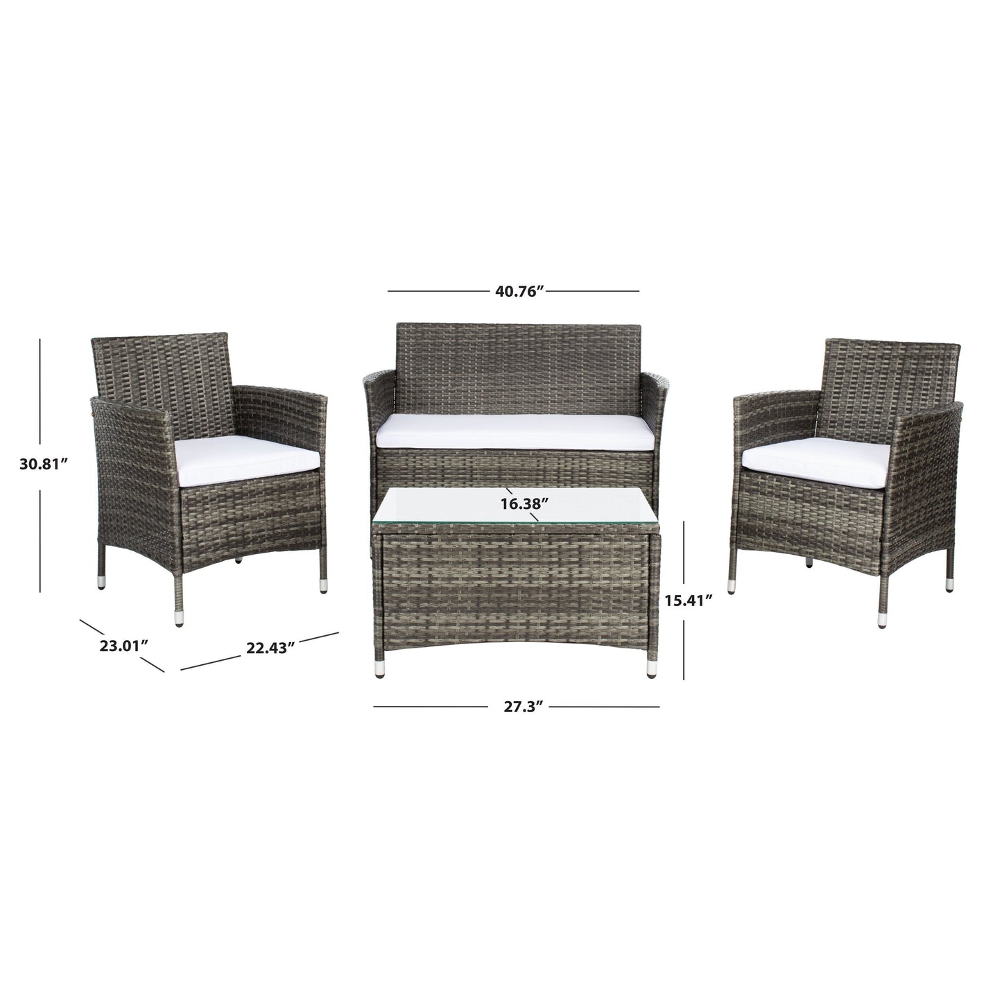 SAFAVIEH Outdoor Bandele 4-Piece Conversation Patio Set - 41W x 23D x 31H