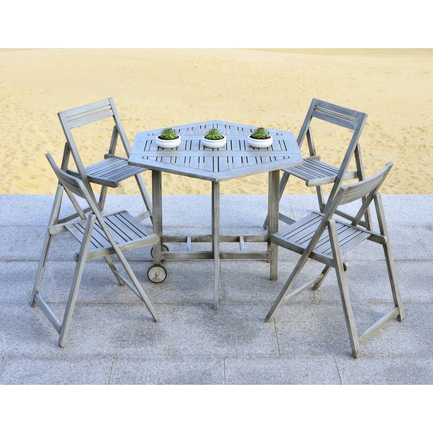 SAFAVIEH Outdoor Living Kerman Grey Wash Acacia Wood 5-piece Dining Set - 41W x 41D x 30H