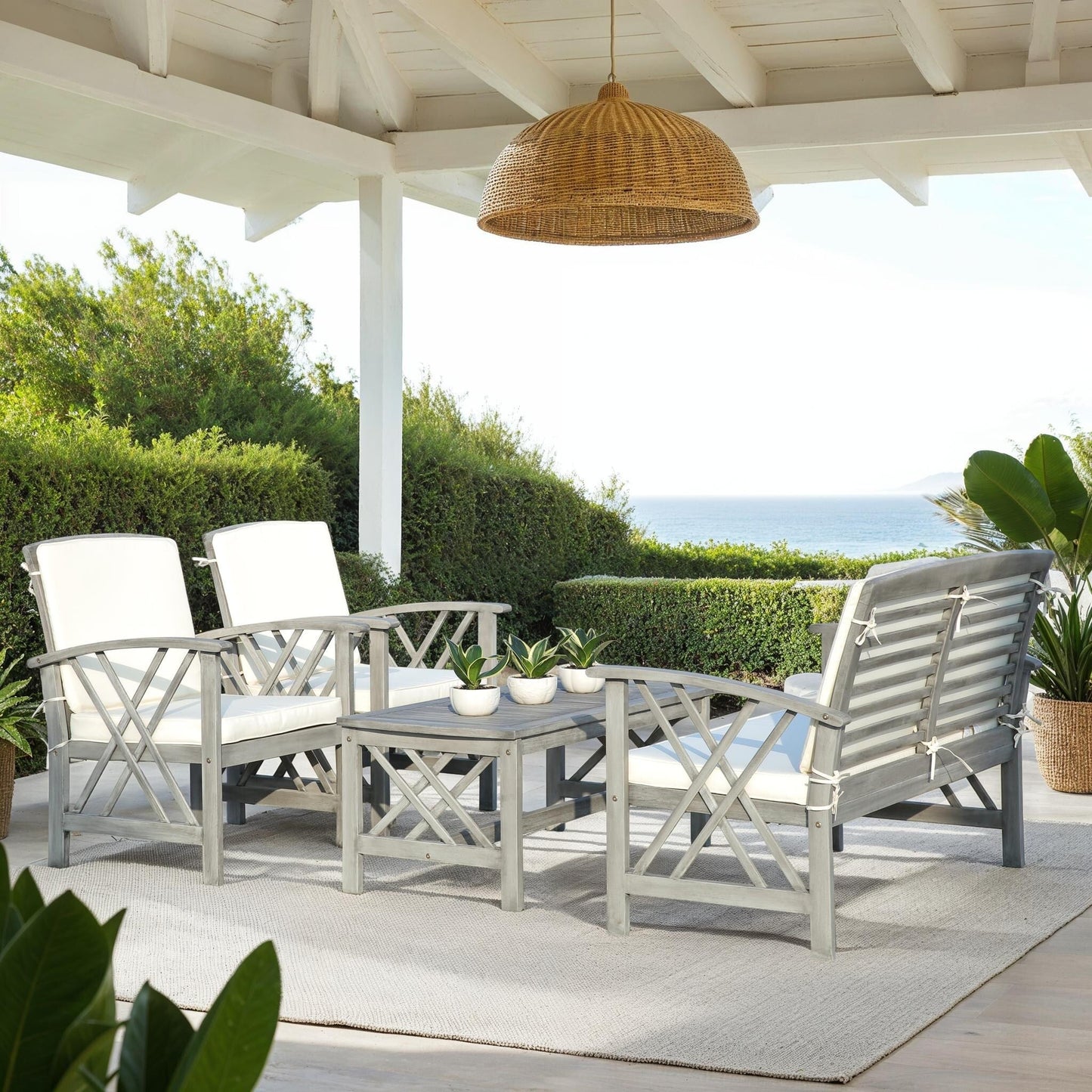 SAFAVIEH Outdoor Nayely 4-Piece Acacia Solid Wood Conversation Patio Set - 47W x 33D x 26H