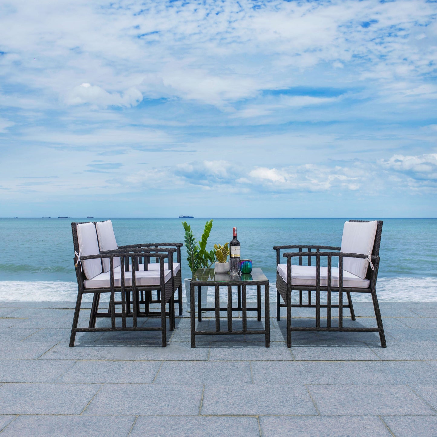 SAFAVIEH Outdoor Reslor 4-Piece Wicker Living Set - 43W x 26D x 31H