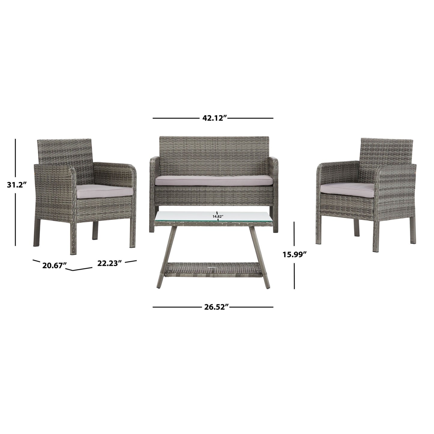SAFAVIEH Outdoor Zsolt Wicker/ Steel 4-Piece Patio Conversation Set - 42W x 31D x 21H