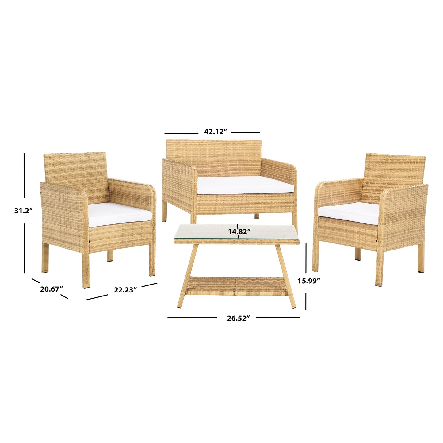 SAFAVIEH Outdoor Zsolt Wicker/ Steel 4-Piece Patio Conversation Set - 42W x 31D x 21H