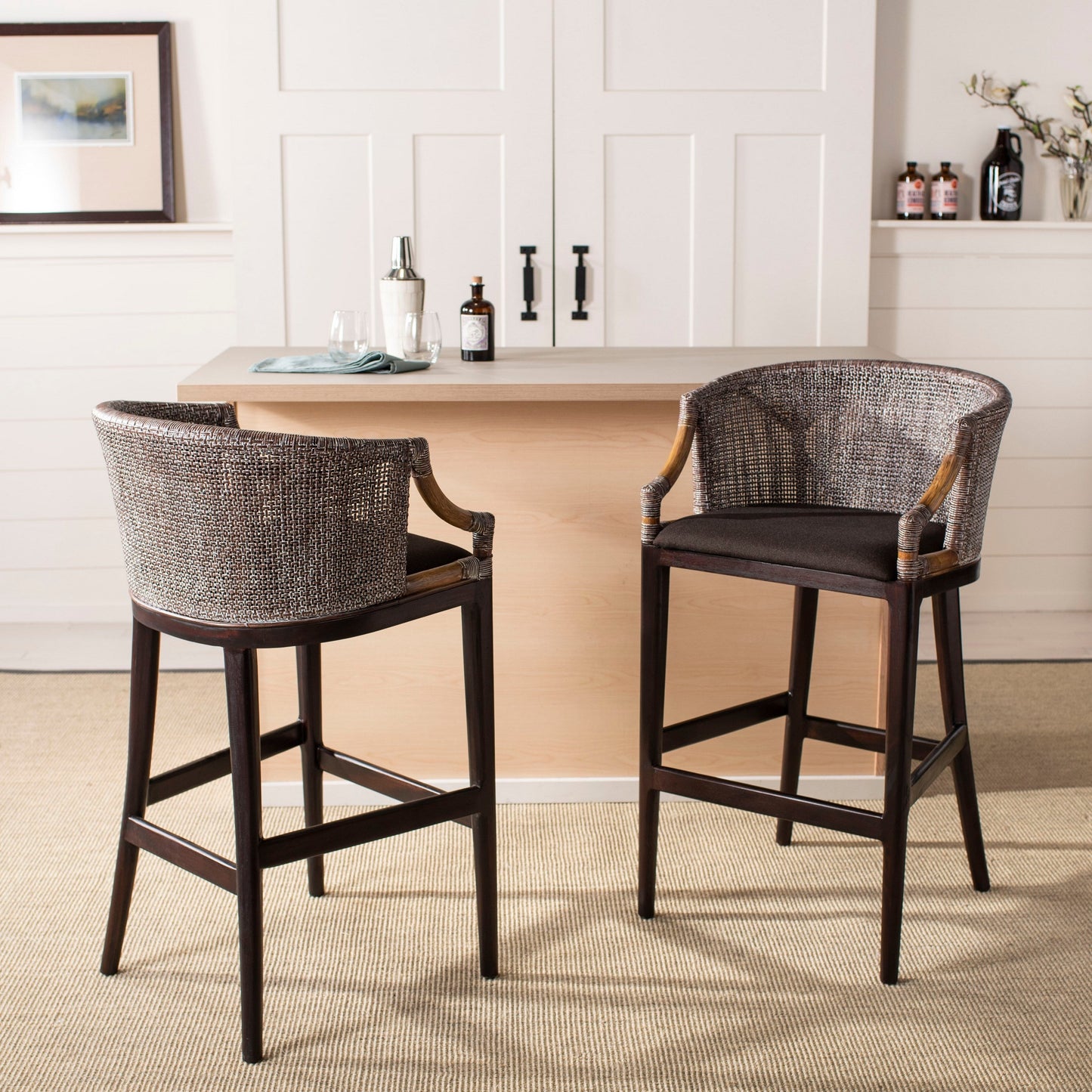 SAFAVIEH Virona Rattan 30-inch Bar Stool - 22.3 W x 20.5 L x 39 H - 22Wx21Dx39H