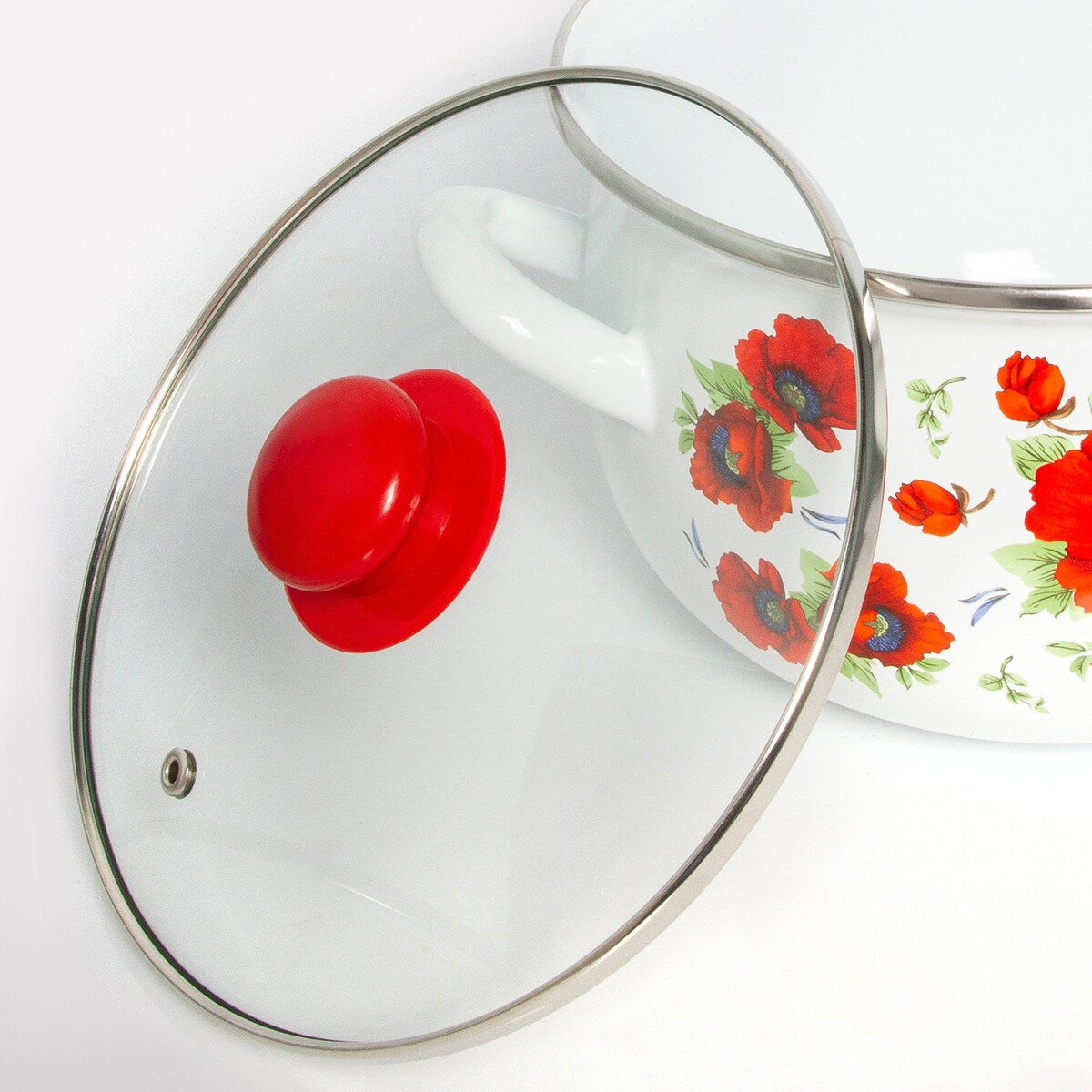 STP Goods Poppies Belly Deep Enamel on Steel Casserole w/Glass Lid