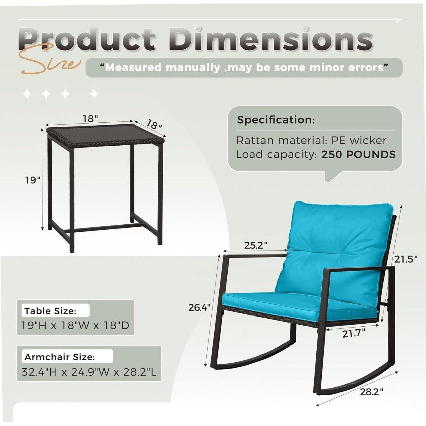 SUNCROWN 3-piece Outdoor Patio Brown/Black Wicker Rocking Chairs Conversation Bistro Set