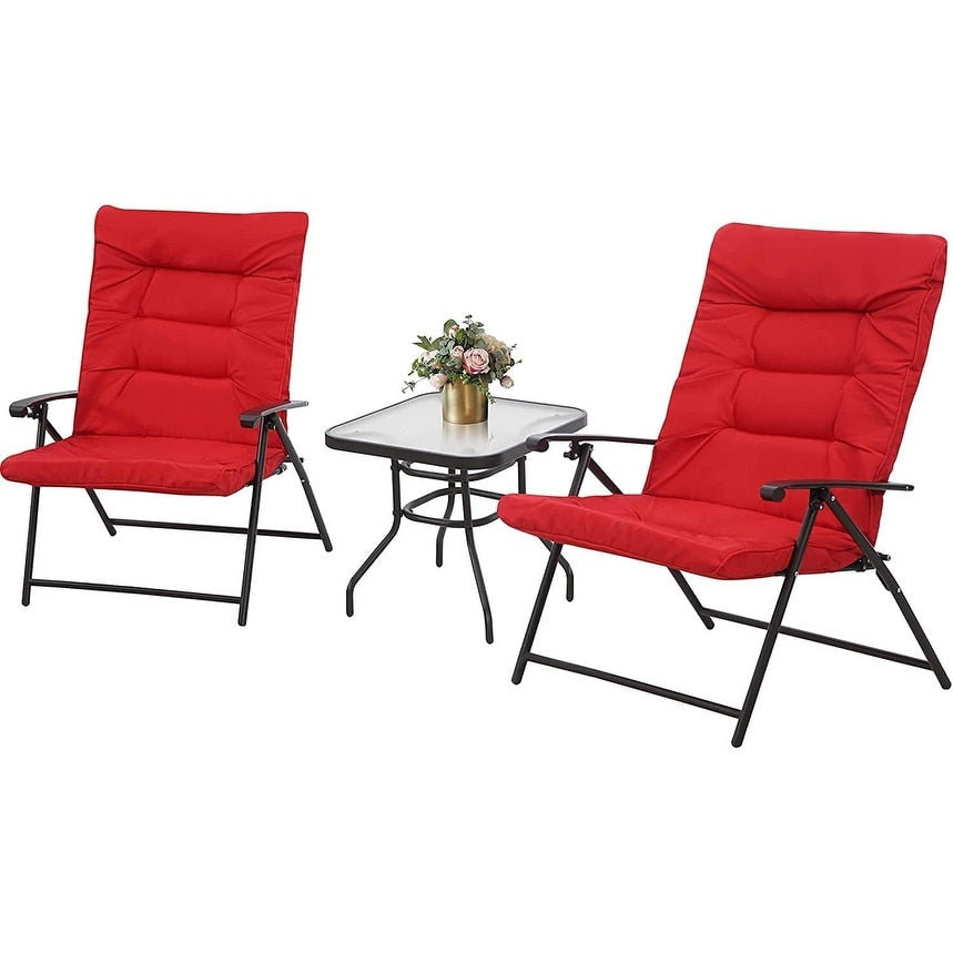 SUNCROWN 3 Piece Outdoor Patio Padded Folding Chairs Bistro Set
