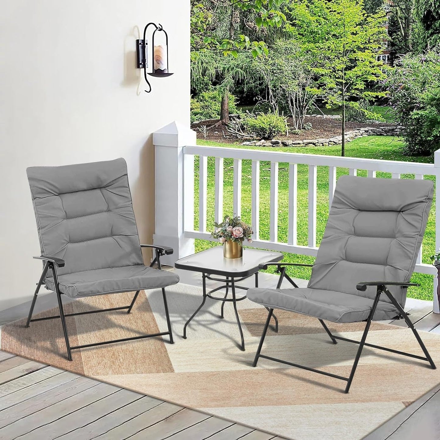 SUNCROWN 3 Piece Outdoor Patio Padded Folding Chairs Bistro Set