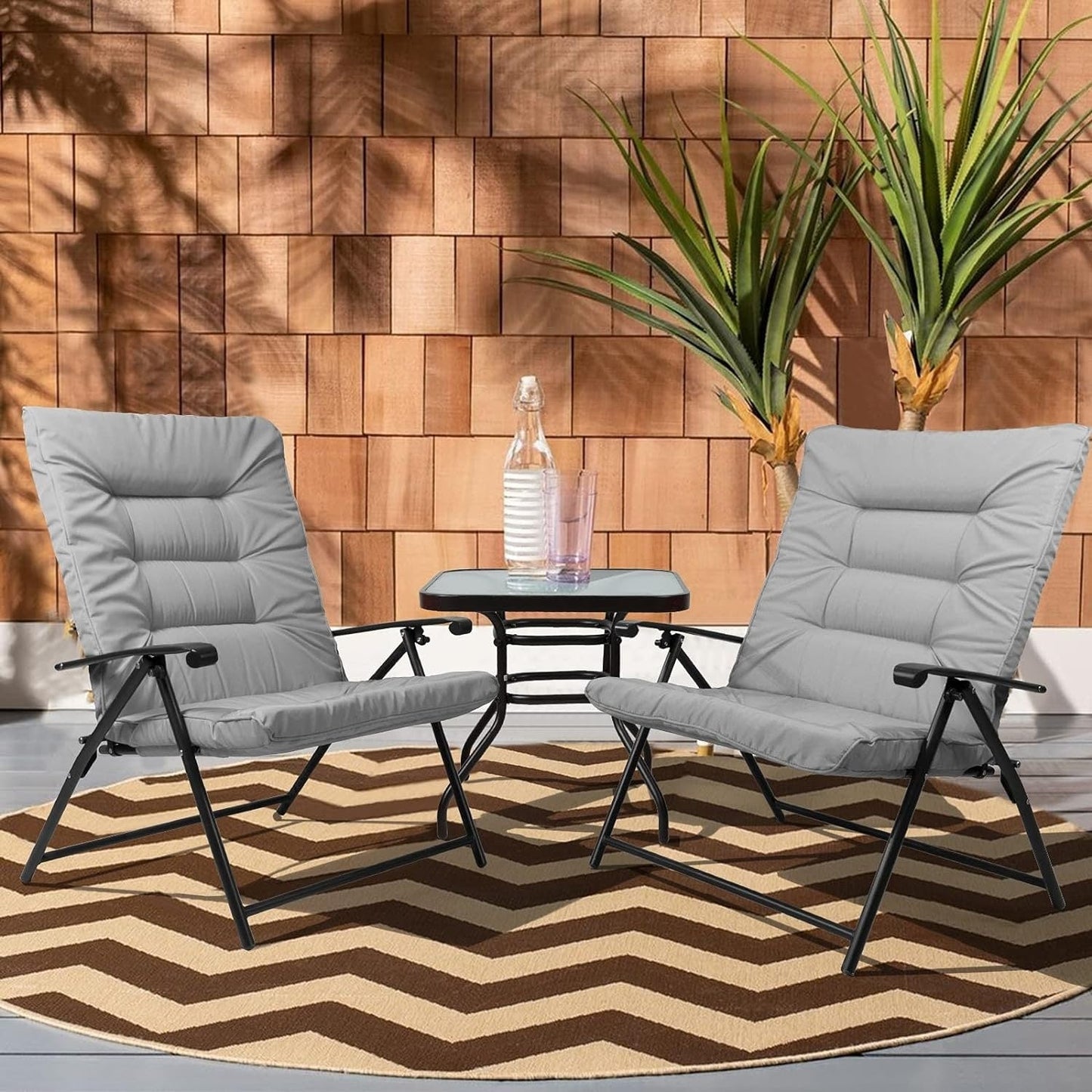 SUNCROWN 3 Piece Outdoor Patio Padded Folding Chairs Bistro Set