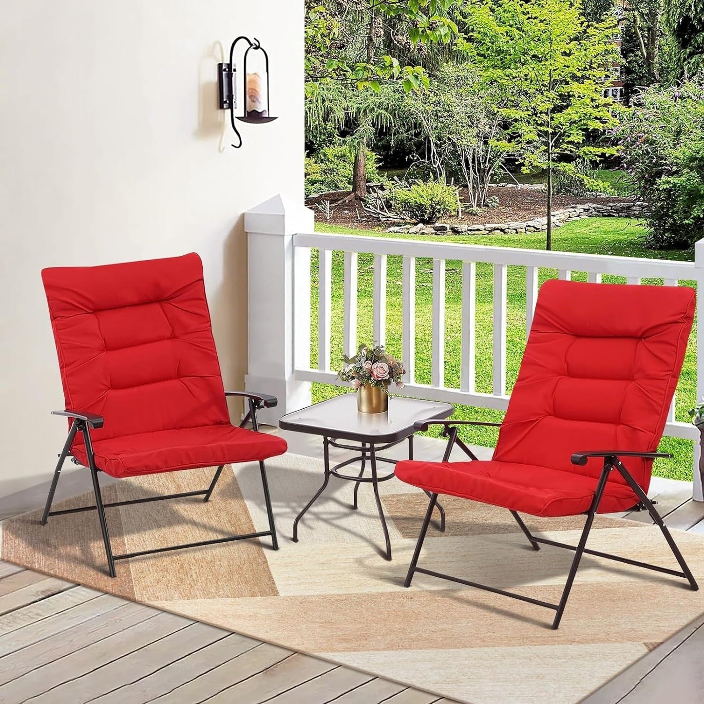 SUNCROWN 3 Piece Outdoor Patio Padded Folding Chairs Bistro Set