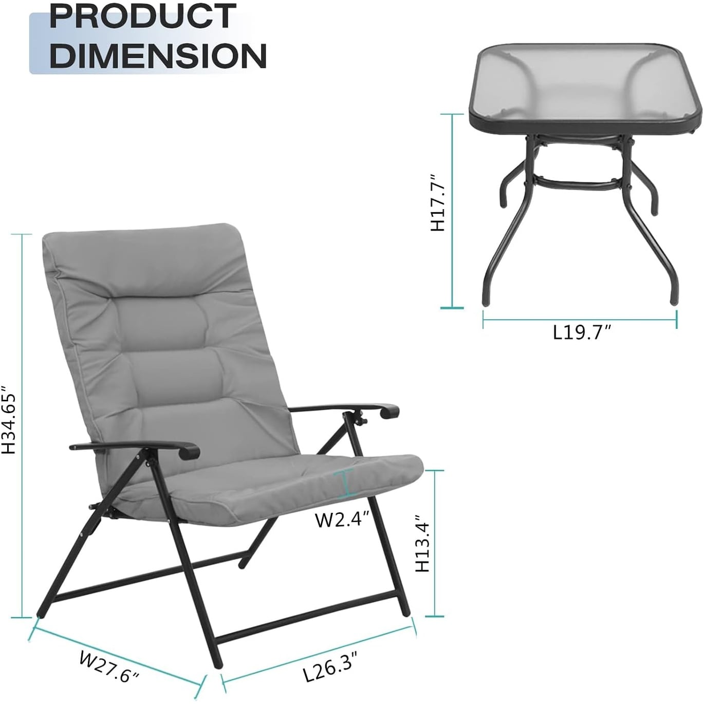 SUNCROWN 3 Piece Outdoor Patio Padded Folding Chairs Bistro Set