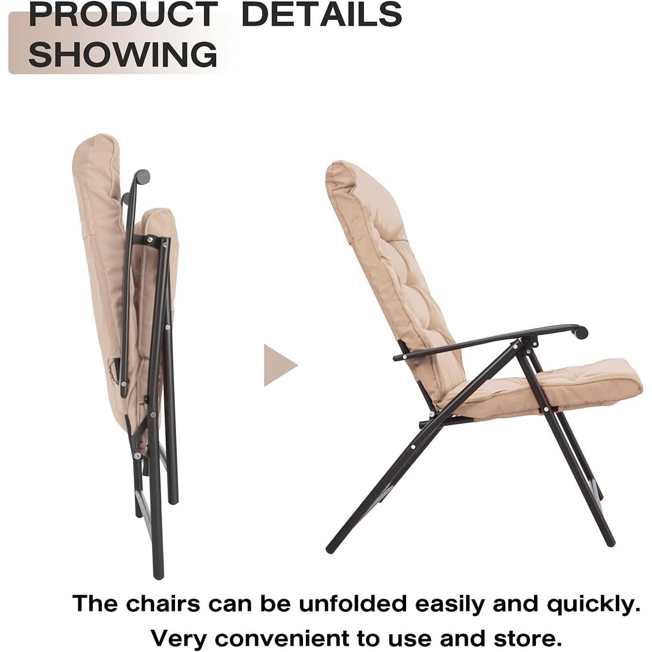 SUNCROWN 3 Piece Outdoor Patio Padded Folding Chairs Bistro Set