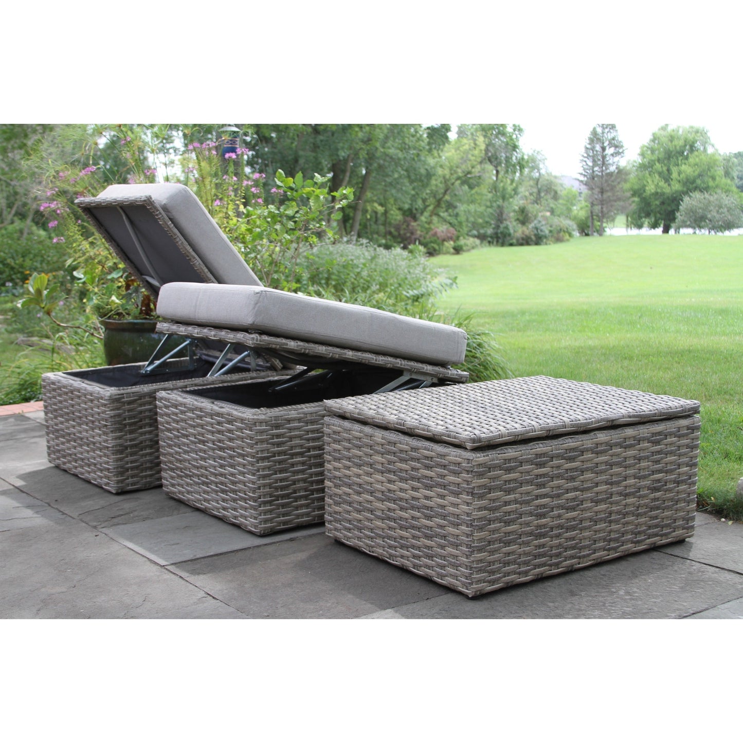 Samera 4 pc. Teak and Wicker Storage Armchairs and Ottomans