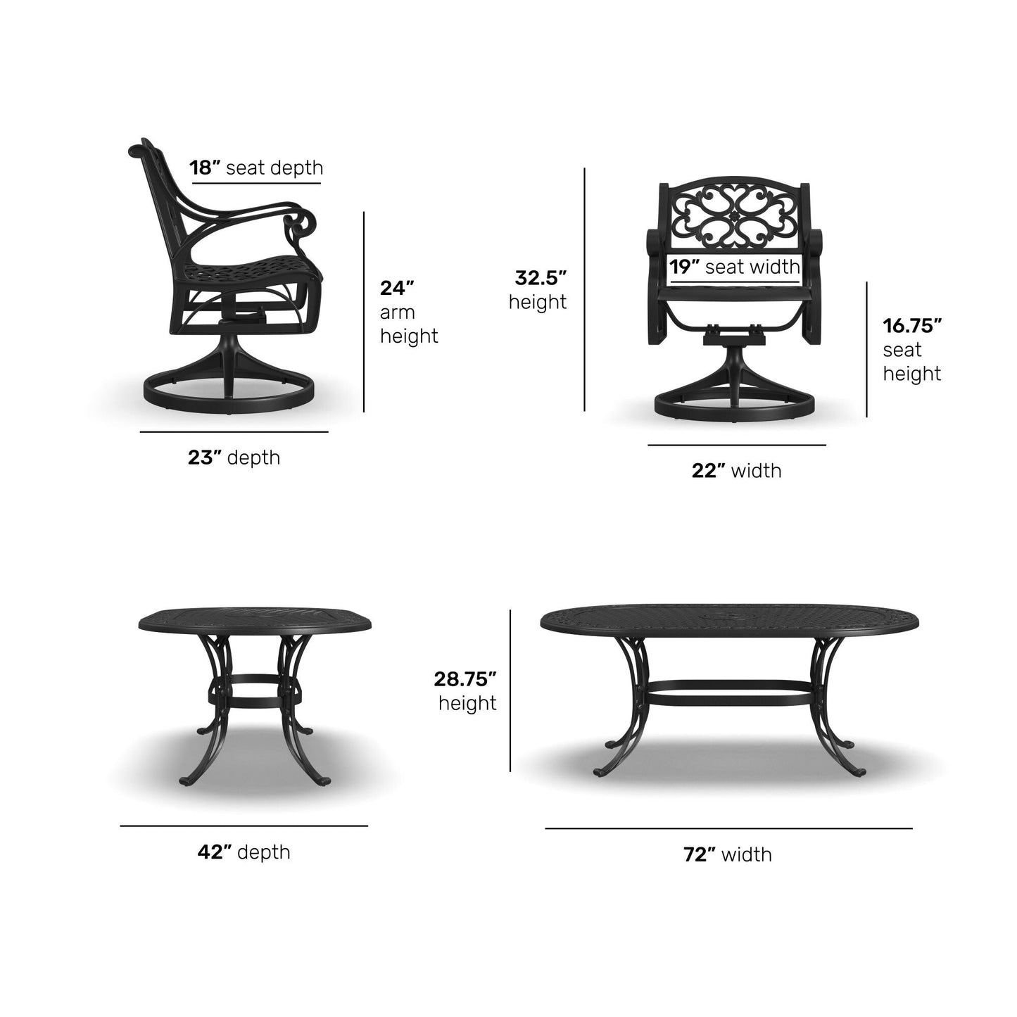 Sanibel Black Aluminum 7-Piece Outdoor Dining Set by Homestyles - 72 x 29 x 42