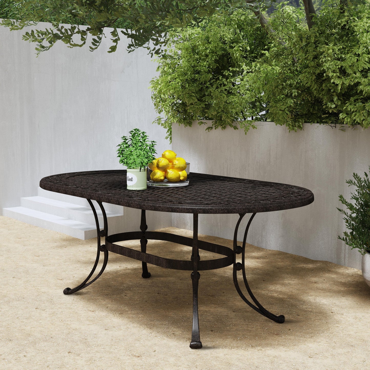 Sanibel Cast Aluminum 7-Piece Outdoor Dining Set with an Oval Table and 6 Swivel Chairs by Homestyles