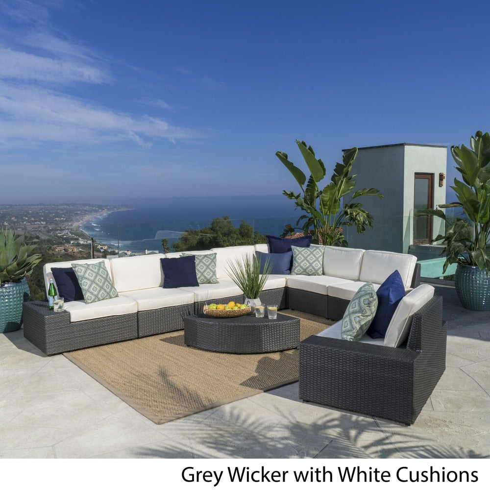 Santa Cruz Outdoor 9-piece Wicker Sectional with Cushions by Christopher Knight Home