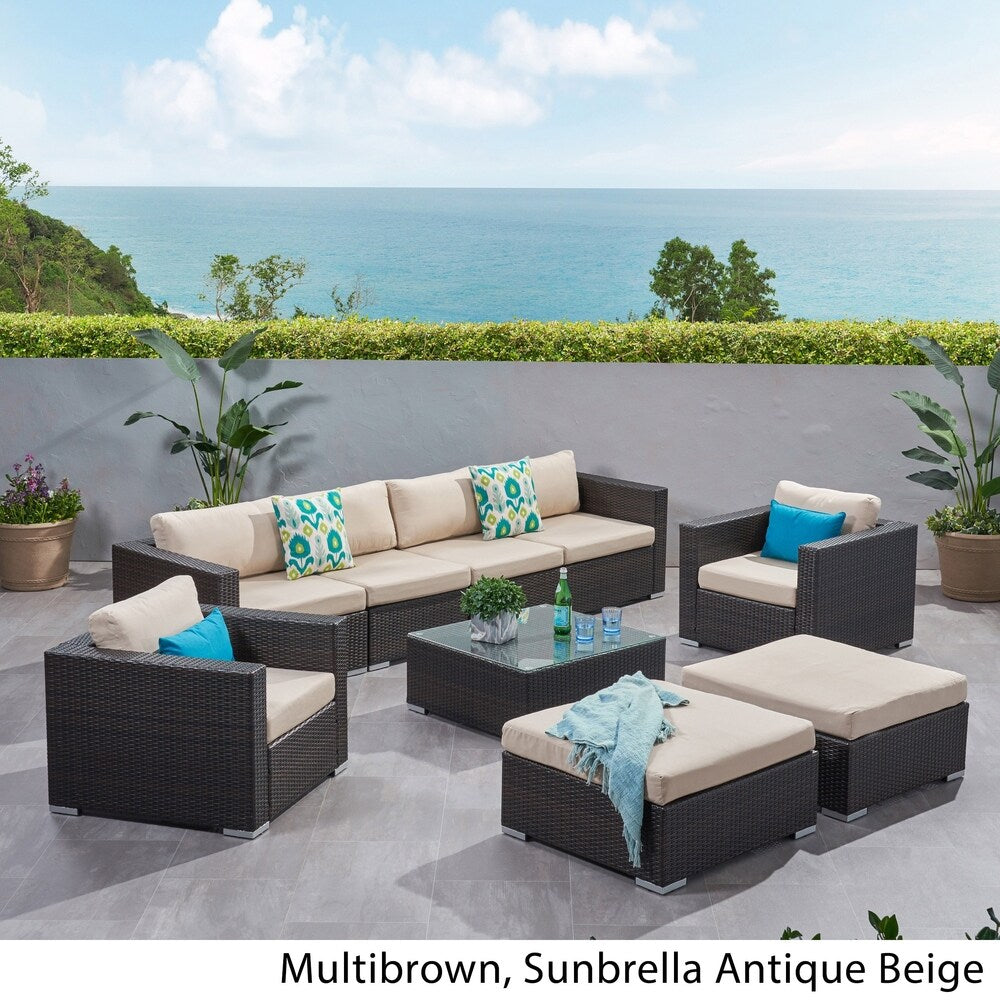 Santa Rosa Outdoor Wicker 9-Piece Sectional Sofa with Cushions by Christopher Knight Home