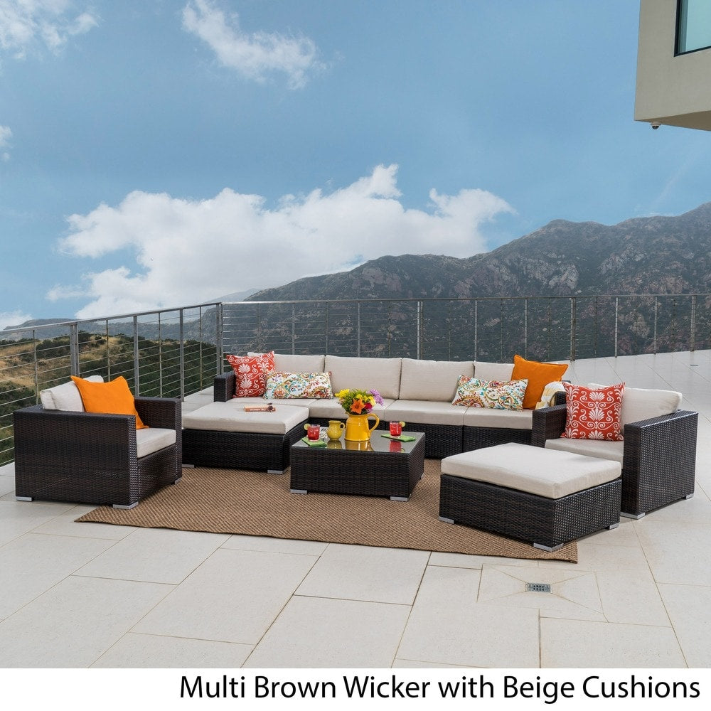 Santa Rosa Outdoor Wicker 9-Piece Sectional Sofa with Cushions by Christopher Knight Home