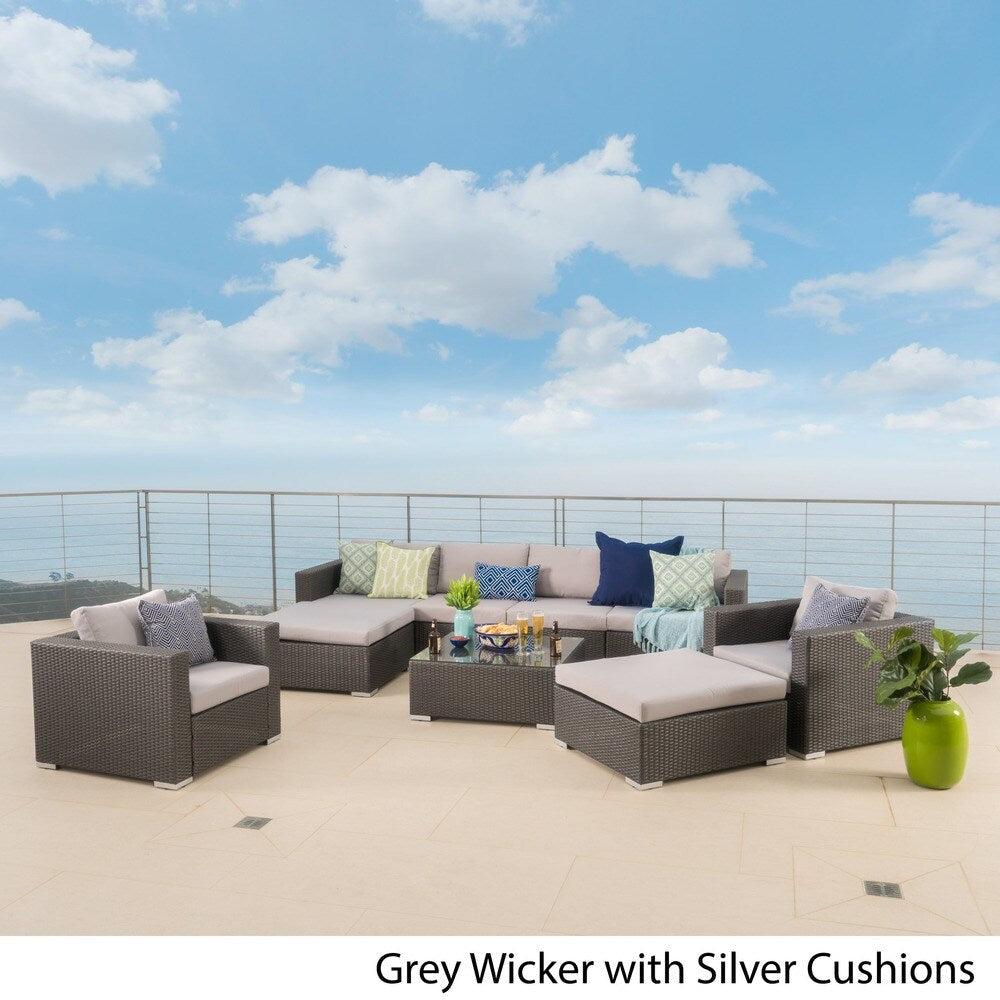 Santa Rosa Outdoor Wicker 9-Piece Sectional Sofa with Cushions by Christopher Knight Home