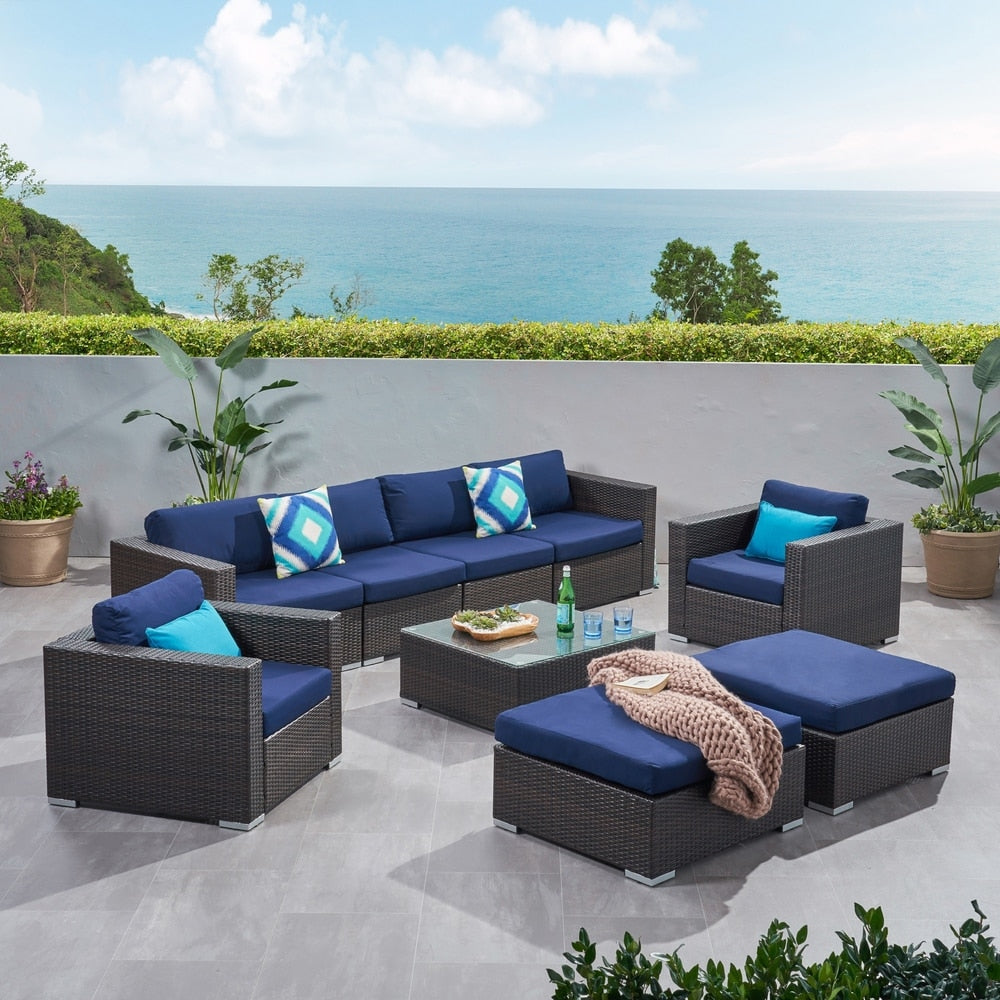 Santa Rosa Outdoor Wicker 9-Piece Sectional Sofa with Cushions by Christopher Knight Home