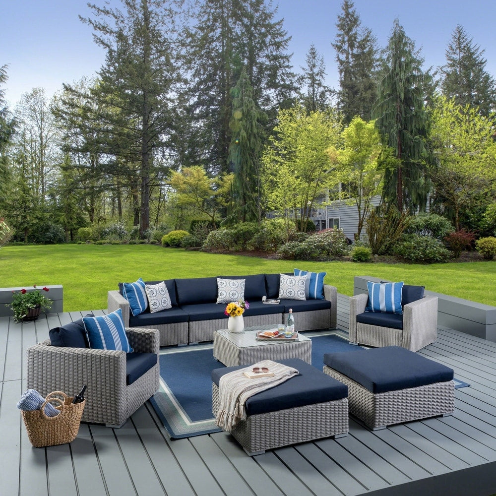 Santa Rosa Outdoor Wicker 9-Piece Sectional Sofa with Cushions by Christopher Knight Home
