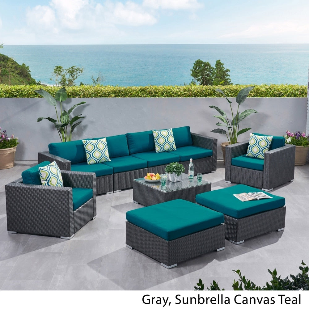 Santa Rosa Outdoor Wicker 9-Piece Sectional Sofa with Cushions by Christopher Knight Home