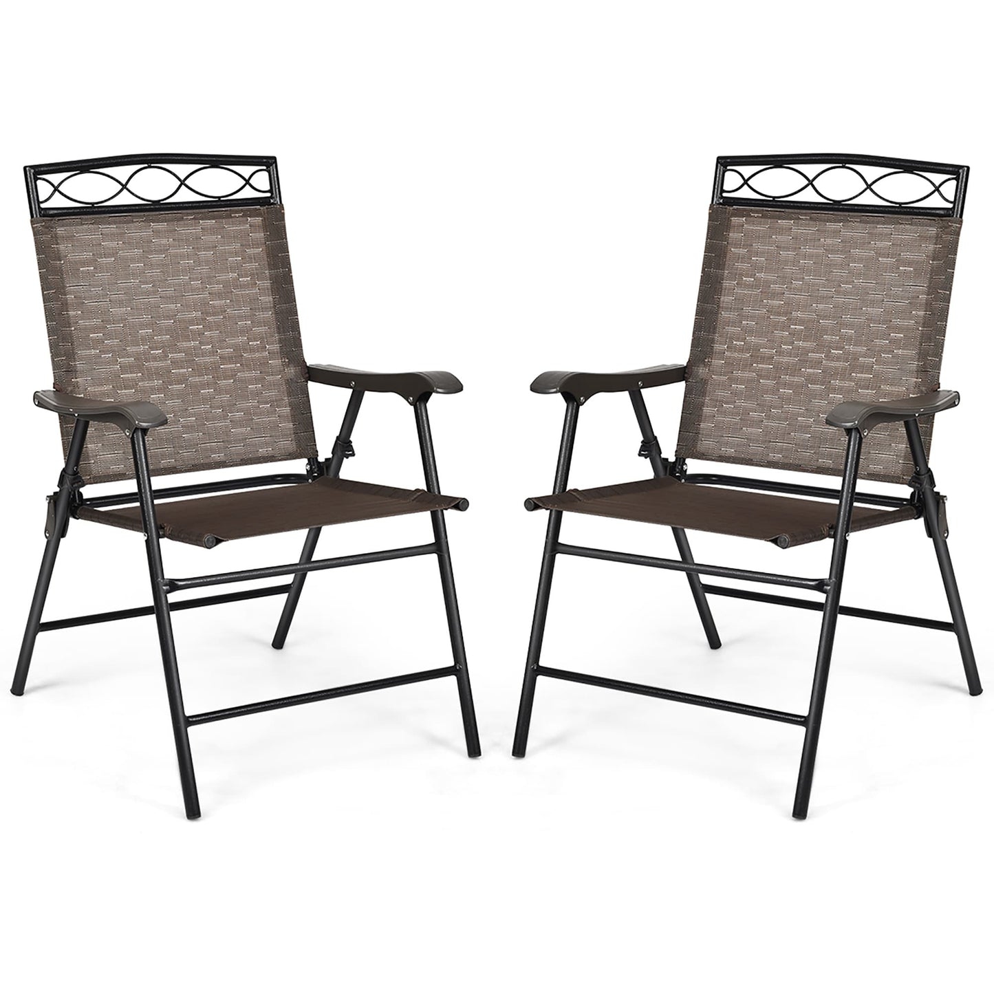 Set of 2 Patio Chairs Outdoor Folding Lawn Chairs with Steel Frame