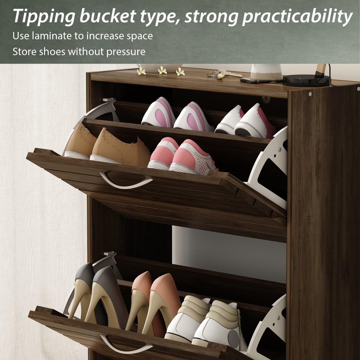 Shoe Cabinet Narrow Shoe Cabinet with 3 Flip Door Space Saving 3 Color