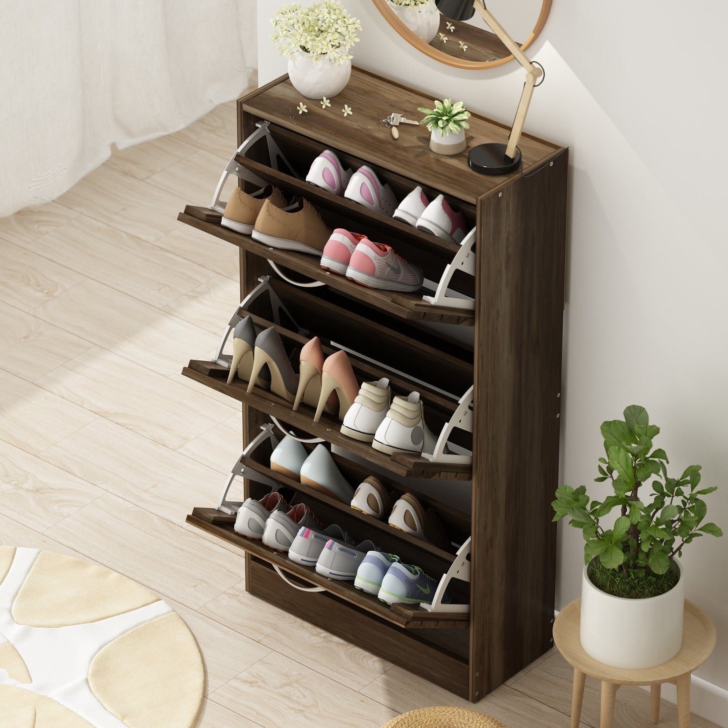 Shoe Cabinet Narrow Shoe Cabinet with 3 Flip Door Space Saving 3 Color