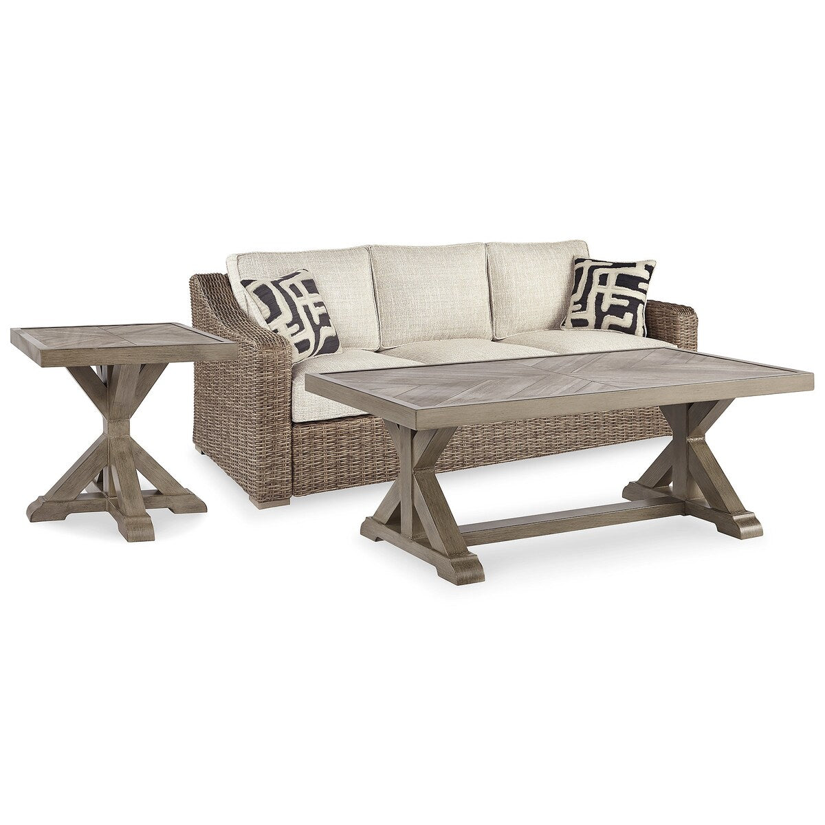 Signature Design by Ashley Beachcroft Brown/Beige Beachcroft Nuvella Sofa with Coffee and End Table - 83W x 37D x 36H